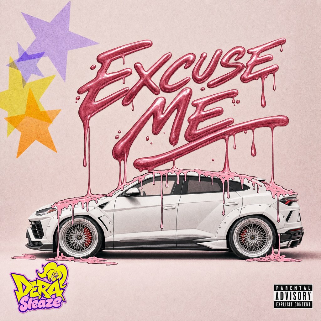 Excuse Me cover art – white widebody Urus dripping pink on a blush ground